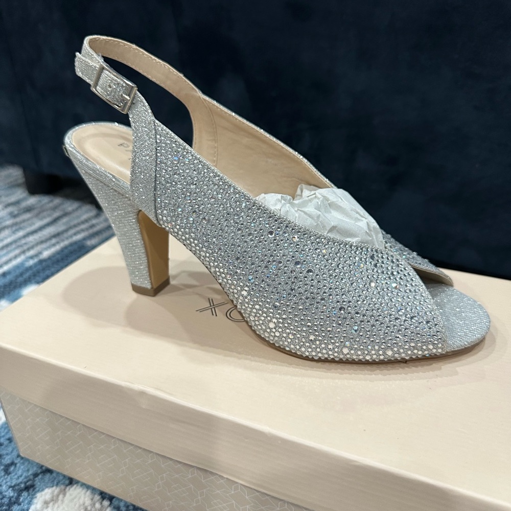 Benjamin Walk Silver Slingback Heels with Rhinestone Embellishments